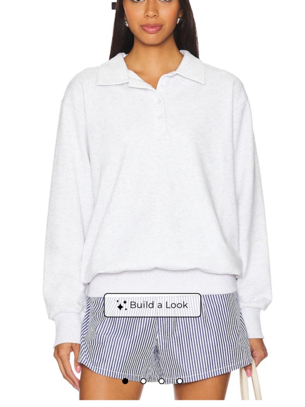 White Collared Pullover Sweatshirt with Relaxed Fit
